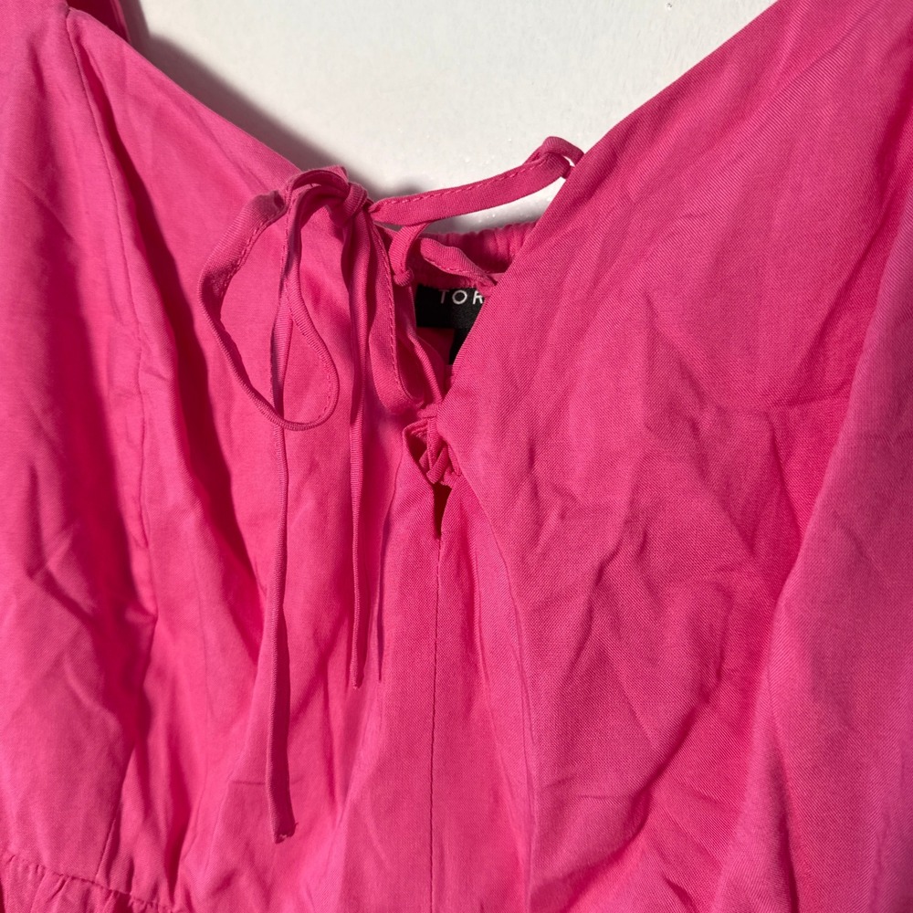Torrid Pink Babydoll Mini Dress High Low Tie Front Flutter Sleeve Womens 0 L XL - Picture 2 of 5